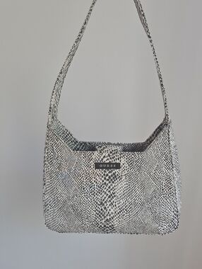 Vintage Guess Y2K Snakeskin Print Canvas Shoulder Bag Grey Black
